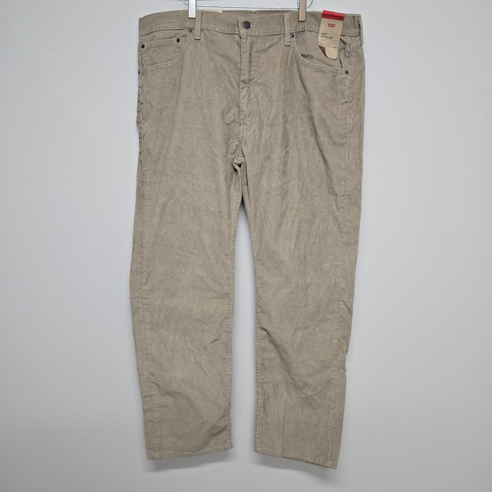 Levi's 505 Regular Fit Pants Mens 40x32 Tan Corduroy Stretch Straight Leg
